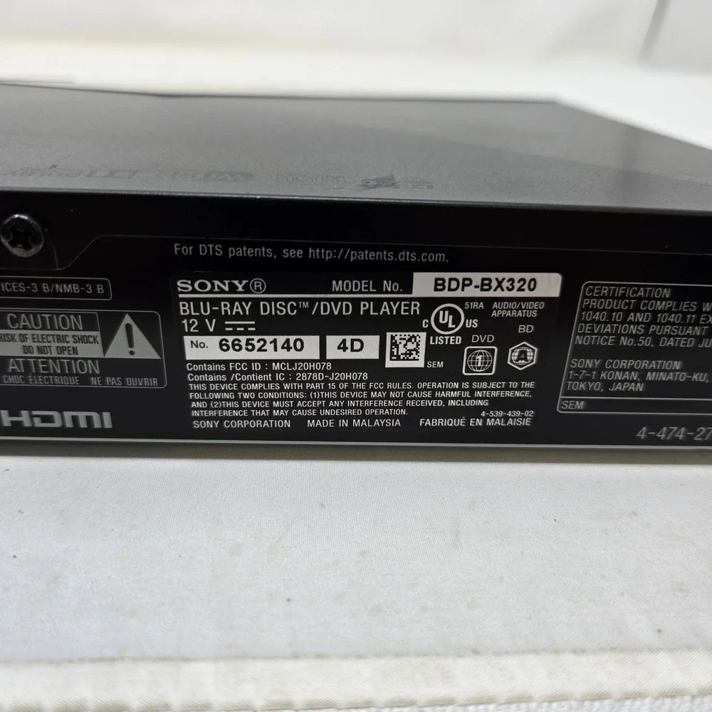 Sony BDP-BX320 Blu-ray DVD Player Built-in WiFi Streaming Netflix HDMI Black